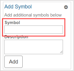 The Symbol field is highlighted underneath the Add Symbol heading.
